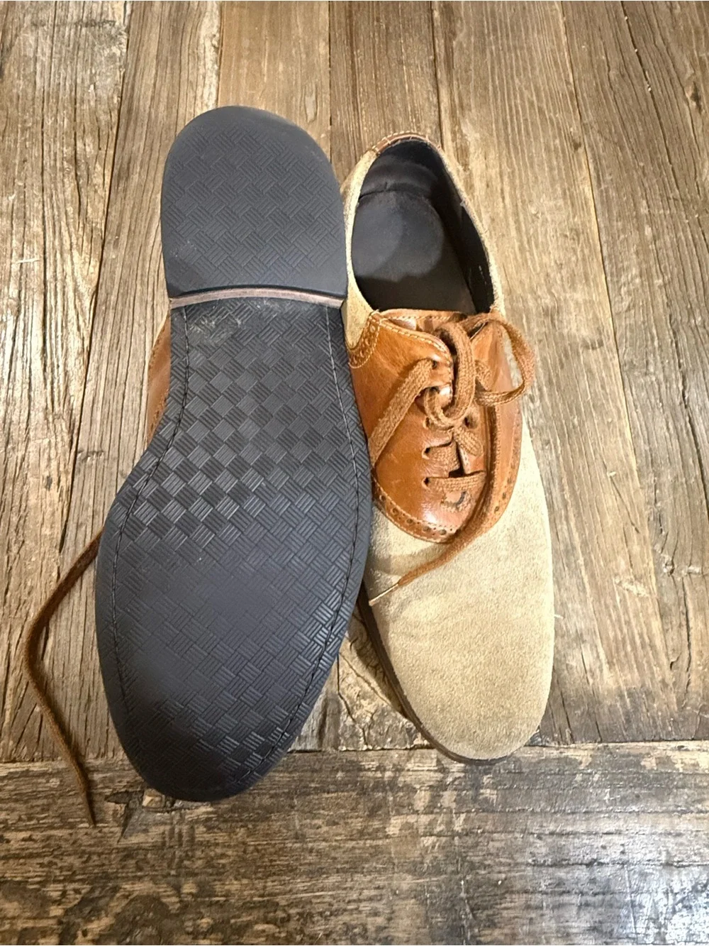 Men's Two-Tone Suede and Saddle Leather Oxford Shoes - Beige & Brown